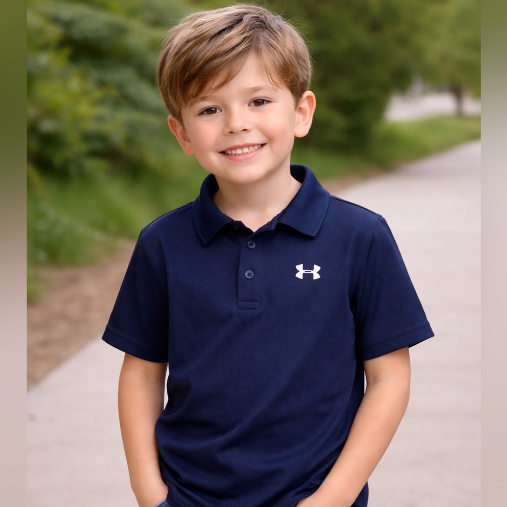 Youth Boys Under Armour Loose Short Sleeve Black Polo Shirts Size Youth Large